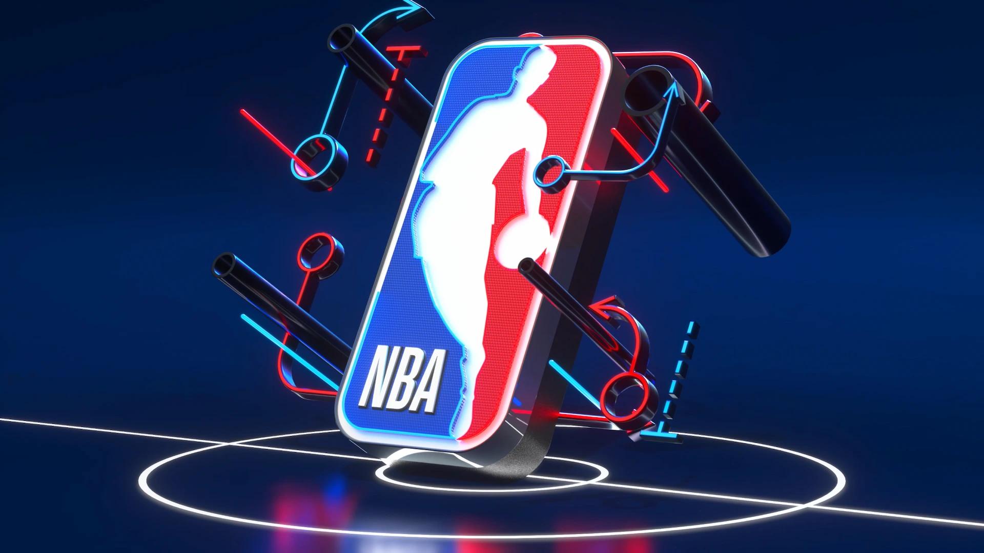 Stylized visual elements from a playbook around the NBA logo